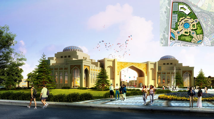 度假綜合體項(xiàng)目旅游規(guī)劃院:絲路國(guó)際免稅購(gòu)物旅游區(qū)及國(guó)際醫(yī)療康復(fù)中心入口景觀的旅游規(guī)劃具有絲路文化風(fēng)情