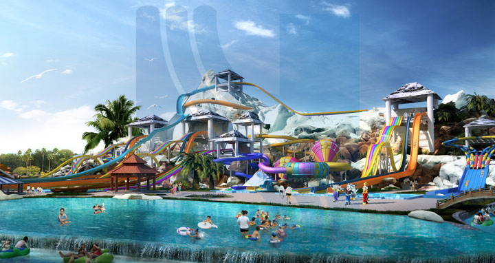 度假綜合體項目旅游規(guī)劃院完成?；◢u水上樂園雪山滑道區(qū)旅游規(guī)劃效果圖